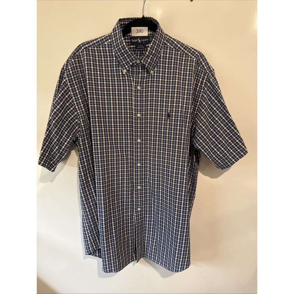 Ralph Lauren Blake Shirt Men Large  Blue Plaid Button Down Short Sleeve‎ Preppy